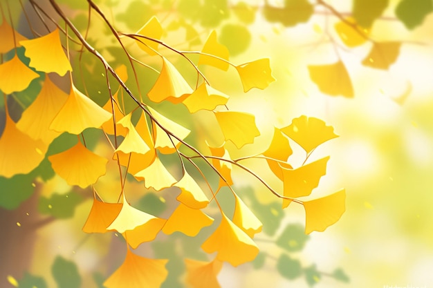 Beginning of autumn solar terms golden autumn season ginkgo leaves autumnal equinox illustration