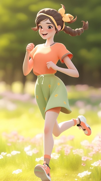Beginning of spring illustration 3d illustration of a girl running in spring