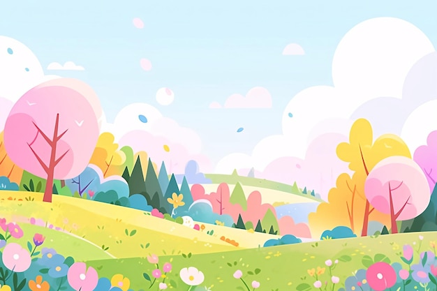 봄의 시작 태양 용어 개념 일러스트레이션 아름다운 봄 야외 풍경 만화
