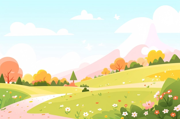 Beginning of Spring solar term concept illustration beautiful spring outdoor scenery cartoon