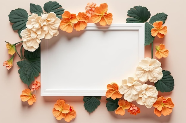 Begonia Flowers with Blank Frame for Text on White Background