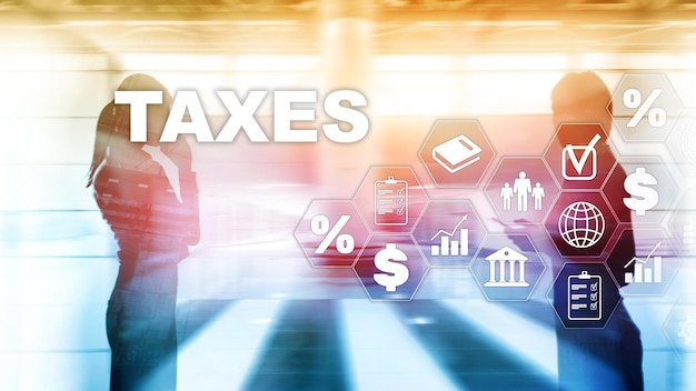 Begrip belastingen betaald door particulieren en bedrijven, zoals btw-inkomsten en vermogensbelasting Belastingbetaling Staatsbelastingen Berekening belastingaangifte
