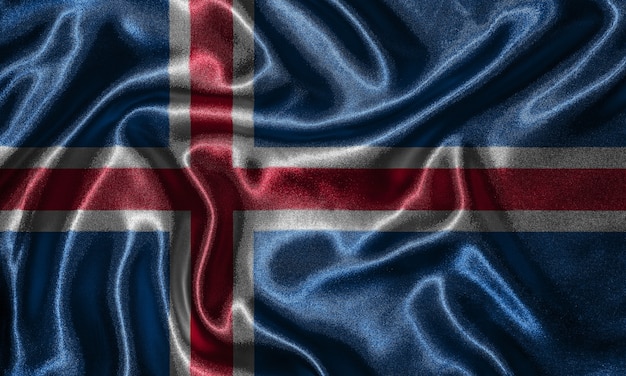 Behang door de vlag van IJsland en de vlag zwaaien door weefsel.