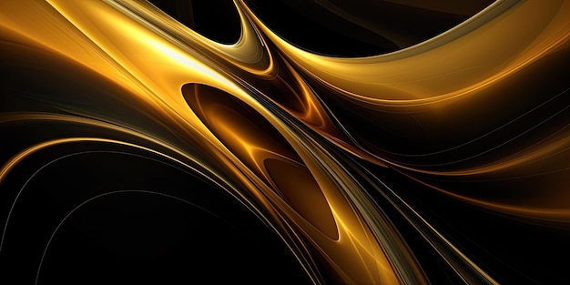 Behang in gouden en zwarte kleuren golvende technologie abstract concept banner Generatieve AIxA