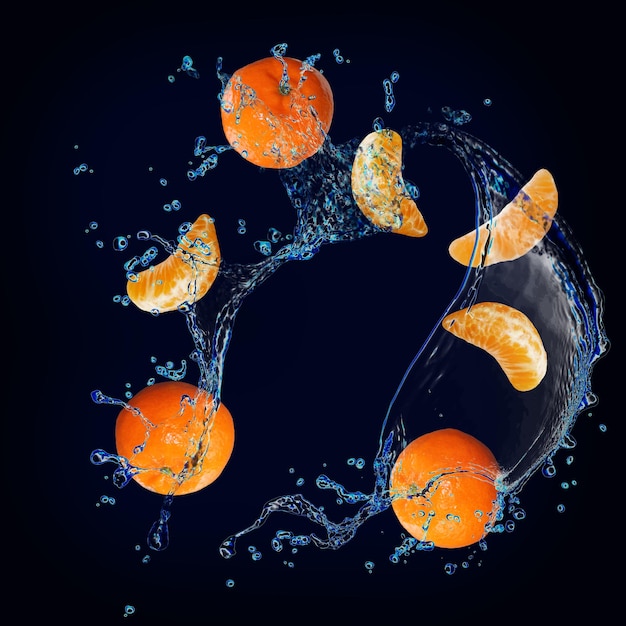 Behang voor ontwerpers en illustratoren sappig mandarijnfruit in water