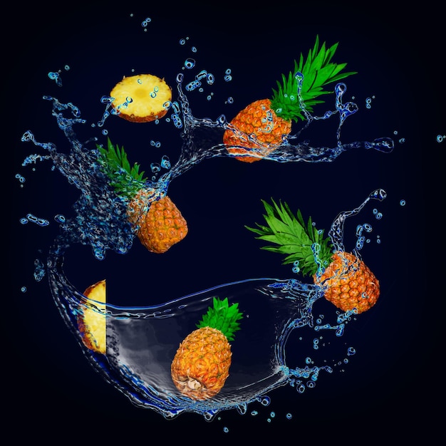Behang voor ontwerpers en illustratoren sappige fruitananas in water