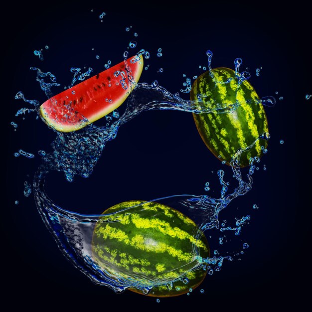 Behang voor ontwerpers en illustratoren sappige fruitwatermeloenen in water