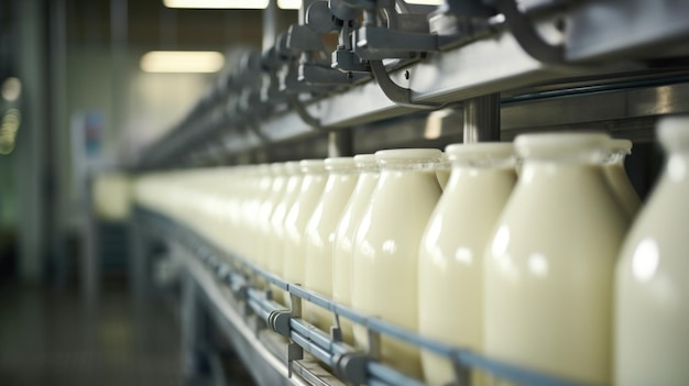 A behindthescenes view of a milk processing plant with conveyor belts moving gallons and gallons of