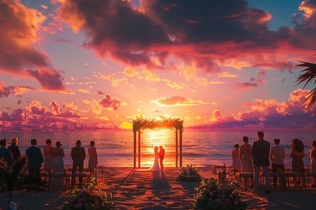 Photo behold the beauty of a beach wedding ceremony set generative ai