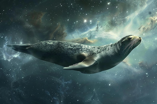 Photo behold the celestial grace of a sea lion as it mov generative ai