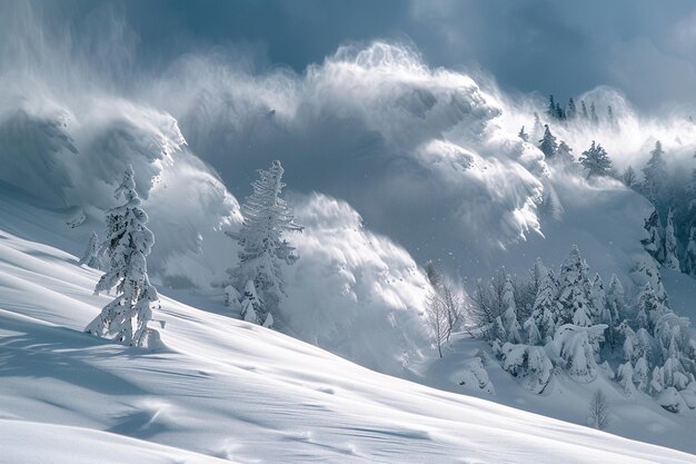 Photo behold the mesmerizing sight of snow avalanches in generative ai