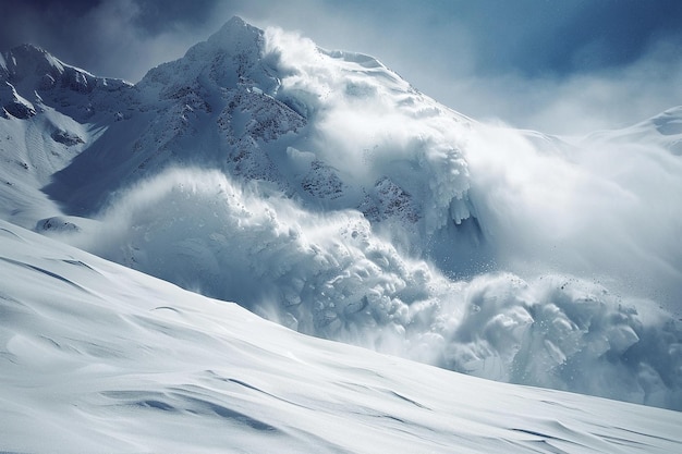 Photo behold the mesmerizing sight of snow avalanches in generative ai