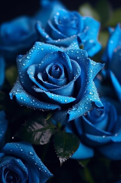 Behold the stunning beauty of a photo adorned with an abundance of blue rose blossoms AI generated