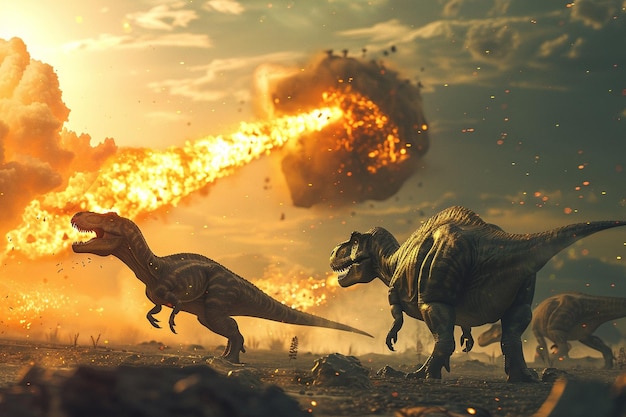 Photo behold the stunning visuals of dinosaurs confronti generative ai