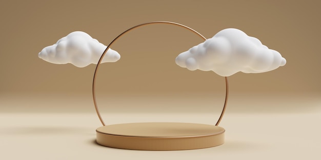 Beige 3d round podium with cloud