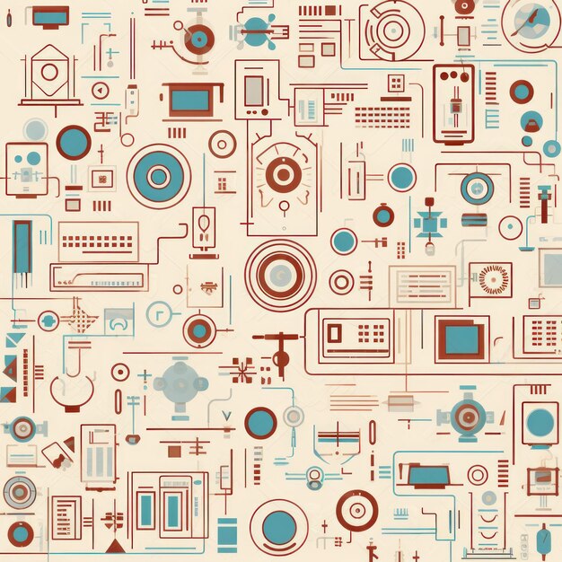 Beige abstract technology background using tech devices and icons thin line interface vector illustration pattern Job ID a787ba6d319a4148b9f2837625db82ba