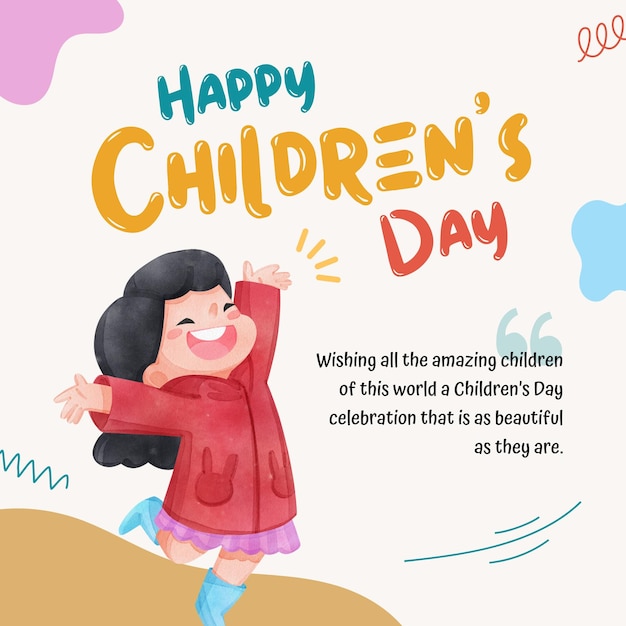 Beige aquarel illustratie speelse gelukkige kinderen op dag Instagram Post 1