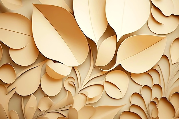 Beige background with flower petals and leaves for art paper collage created with generative ai