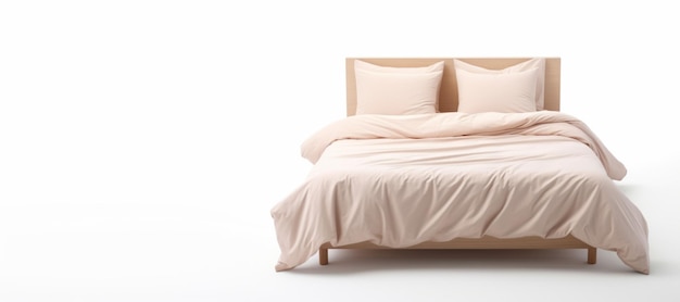 Photo beige bed linen on the bed on a white background generative ai