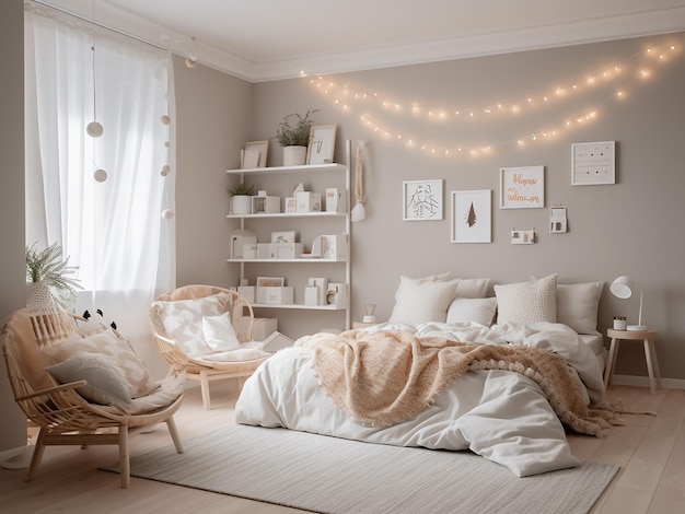 Beige bedroom interior showcasing exquisite furniture AI Generated