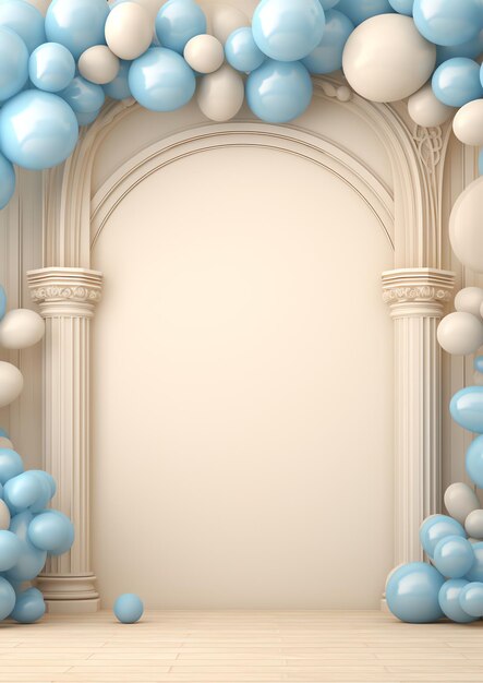 Photo beige and blue balloons arch decorated wall frame for events