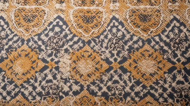 A beige and blue patterned fabric with a geometric design.