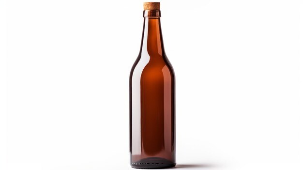 Photo beige brown wine bottle on white background