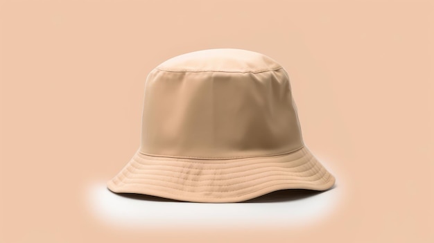 A beige bucket hat with a white band that says'the sun'on it