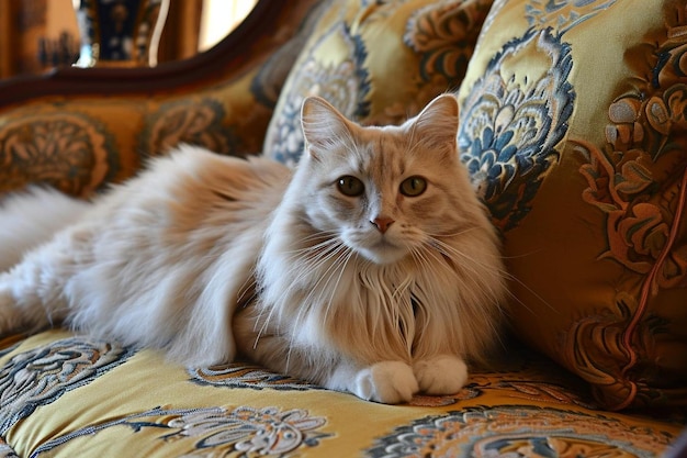 Beige cat lying in the sofa