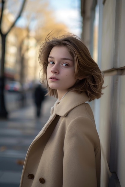 бежевое пальто в стиле виньет Парижа Nikon d850 портрет