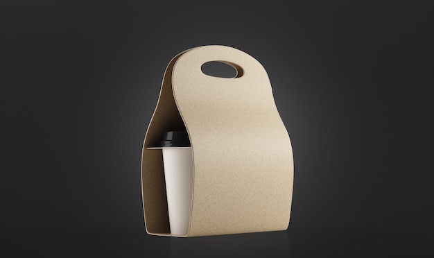 Beige container for coffee to go against black background