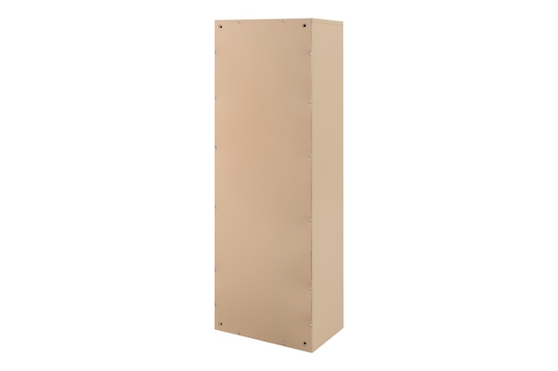 Beige ecru khaki color mailboxes on the white background isolated. Mail box for entrance of apartment house. Metal mailbox