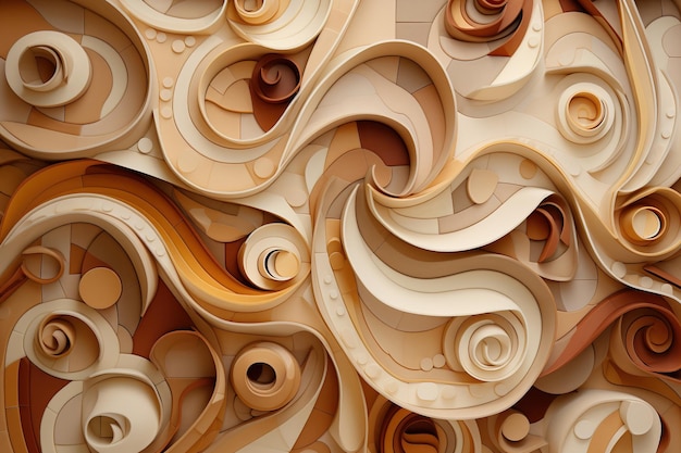Beige en karamel draait in een betoverend 3D-patroon perfect voor elegante achtergrond luxe ontwerpprojecten of artistieke uitdrukking Generatieve AI