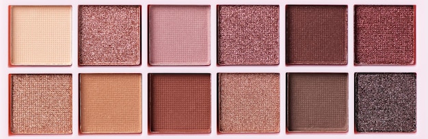 Beige eye shadow palette top view Decorative cosmetics Beauty products Nude brown eye shadow