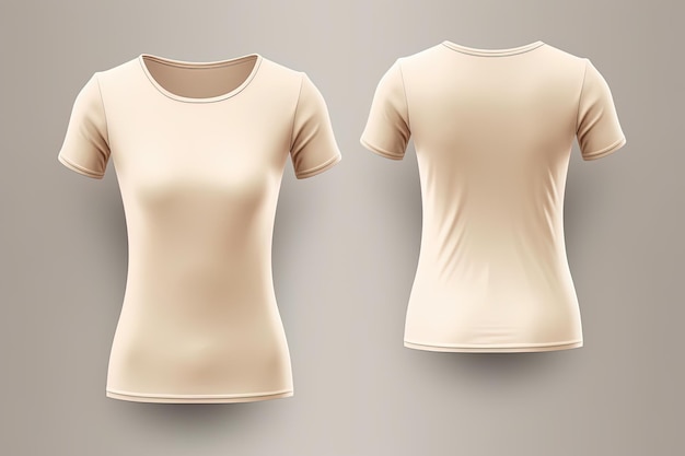 Beige female tshirt realistic mockup set from front and back view