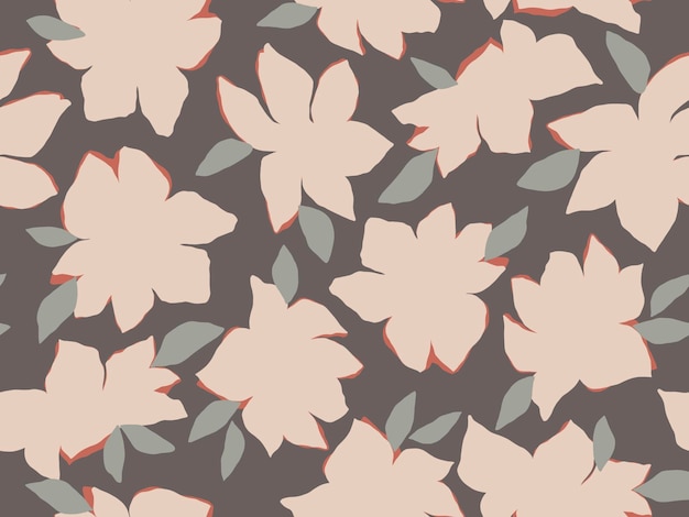 Beige flowers on pale brown background abstract floral seamless\
pattern. design for textile