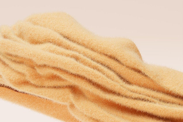 Beige fluffy fabric fabric scarf in the wind isolated dynamic cashmere fabric fly fabric 3d rendering