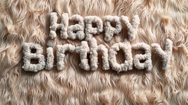 Photo beige fur happy birthday concept creative horizontal art poster