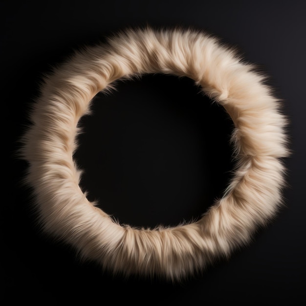 Beige Fur Minimalistic Round Picture Frame Minimalistic Ring with Realistic Texture Square Digital Illustration Ai Generated Empty Circle on Black Background