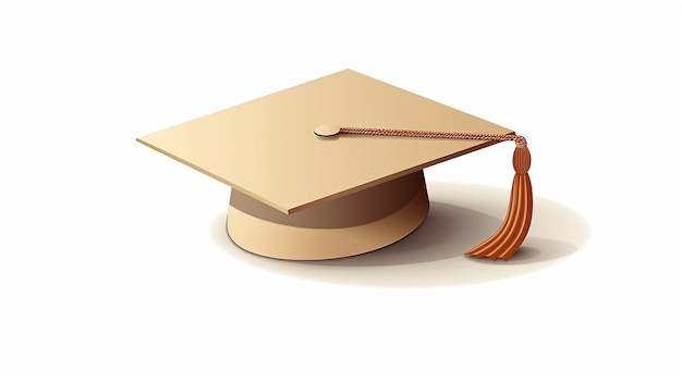 Beige graduation cap icon 3d rendering on white isolated background