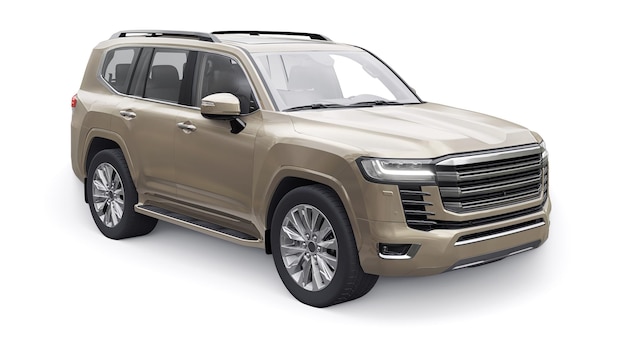 Beige grote familie zevenzitter premium SUV op een witte geïsoleerde achtergrond 3d illustratie