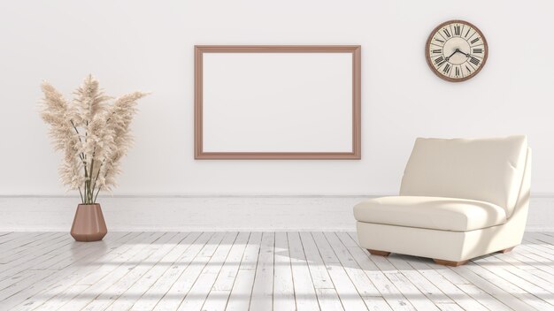 Beige interieur met lege muur in 3d illustratie