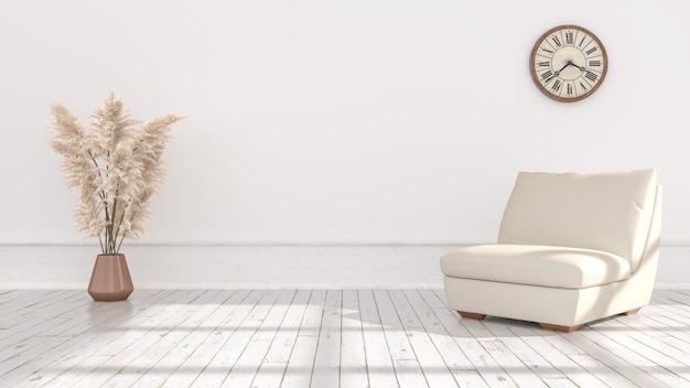 Beige interior with empty wall in 3d illustration