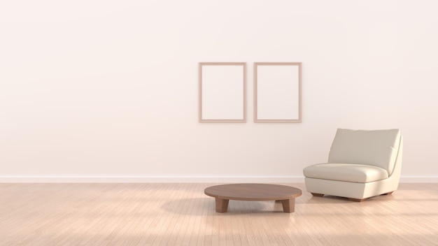 Interno beige con parete vuota nell'illustrazione 3d