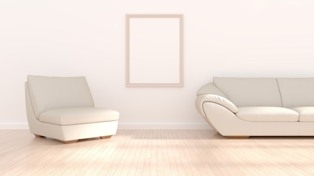 Beige interior with empty wall in 3d illustration