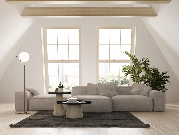 Beige kleur zolder interieur kamer 3d illustratie