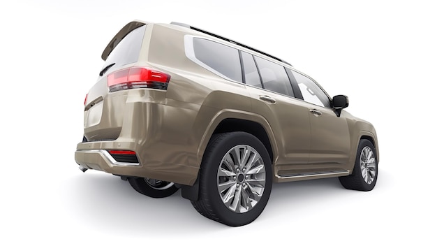 Beige large family sevenseater premium SUV on a white isolated background 3d illustration