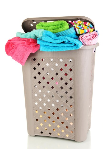 Beige laundry basket isolated on white