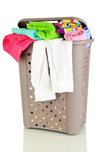 Beige laundry basket isolated on white