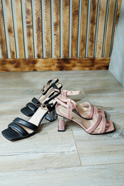 Beige leather sandals with heels summer sandals for women